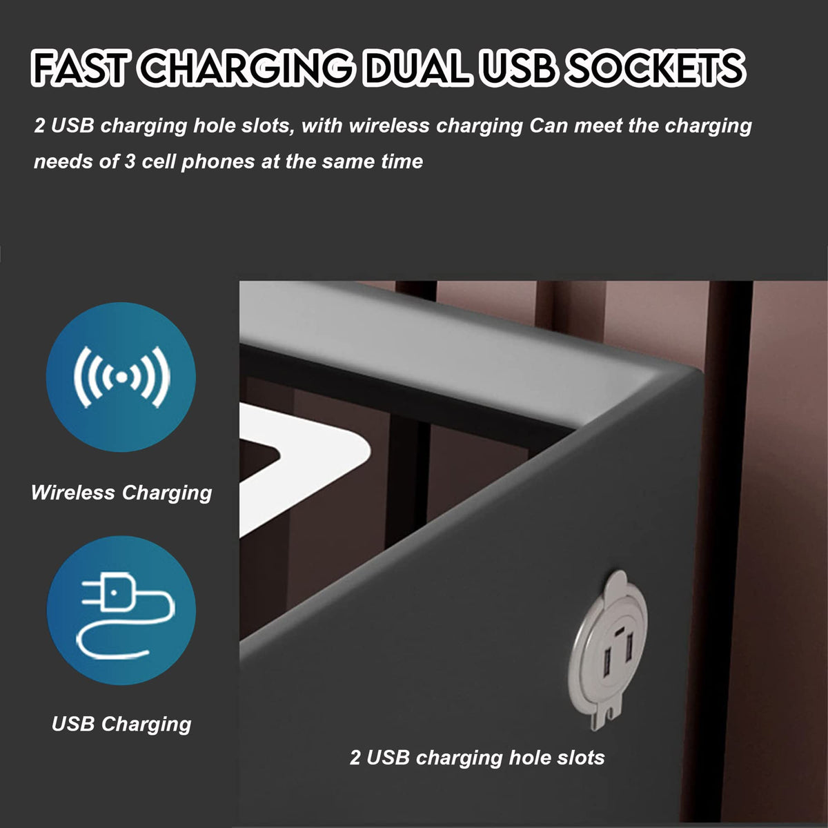 3-Color LED Nightstand with Wireless Charging Station and USB T90456
