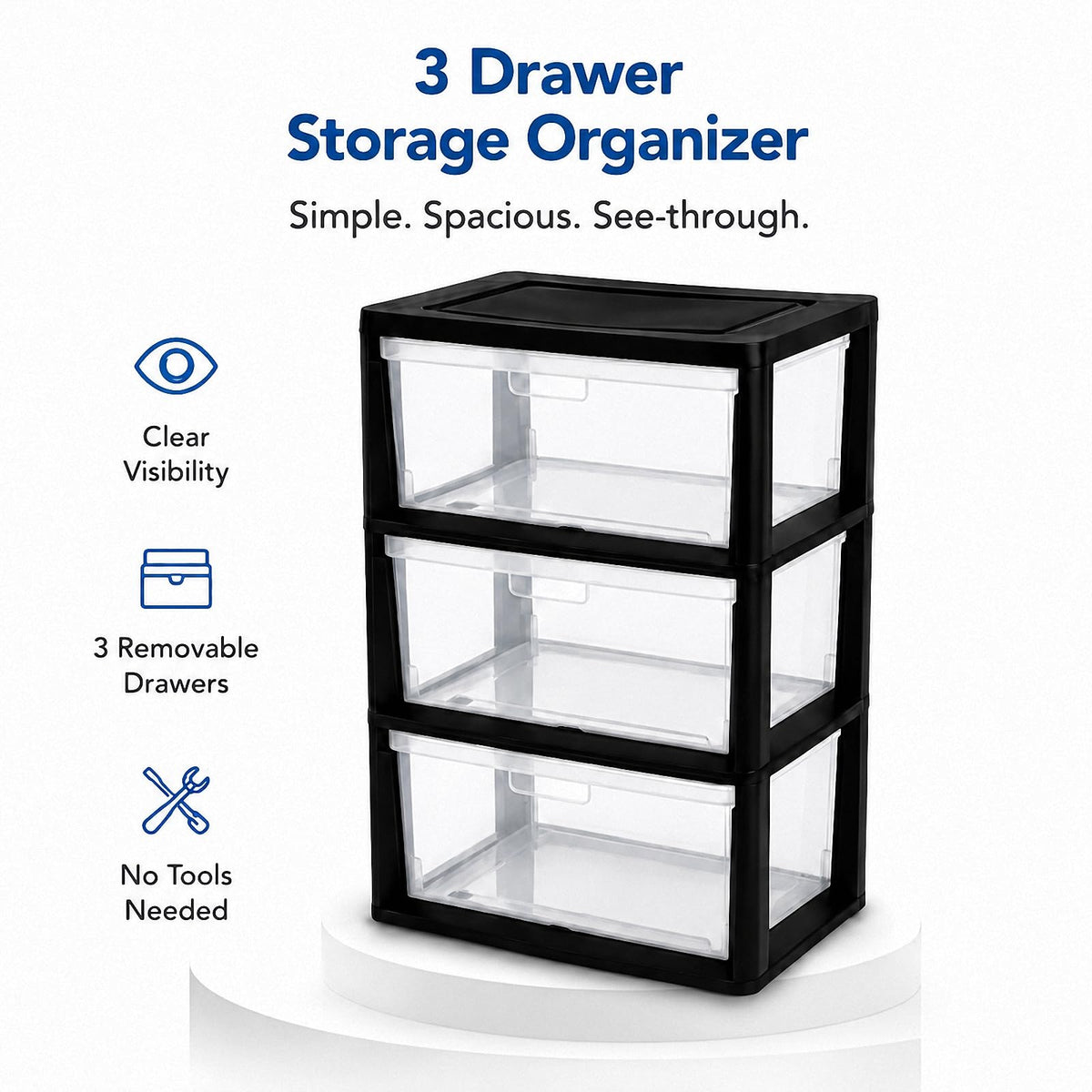 3 Drawer Clear Plastic Storage Organizer Y8163