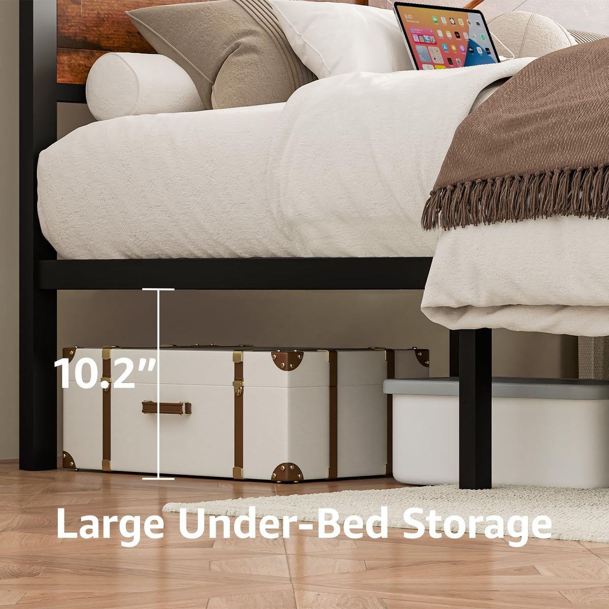 King Size Bed Frame with Storage Drawers and Charging Station B765