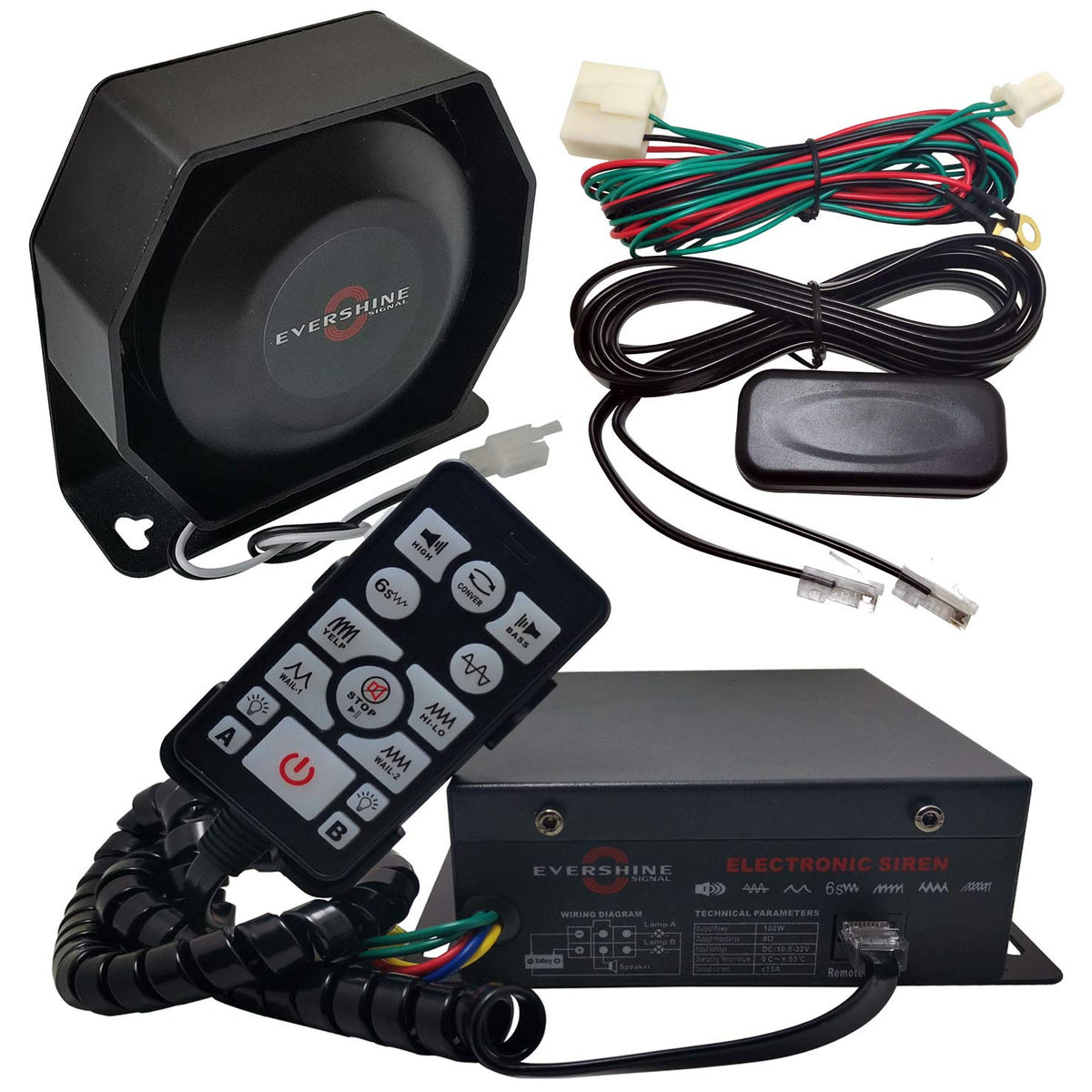 100W Police Siren PA System Kit with Slim Speaker Handheld Microphone H9227