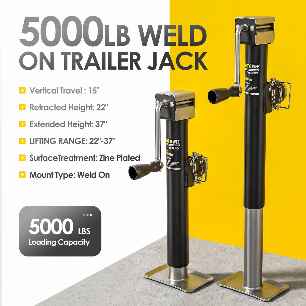 5000lbs Weld On Swivel Trailer Jack 15" Vertical Travel U636166