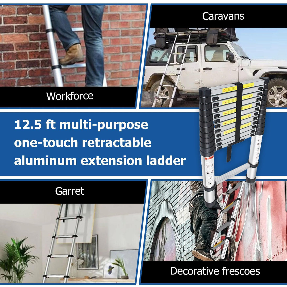 12.5 FT Aluminum Telescoping Ladder Z310