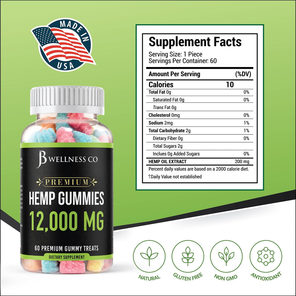 Hemp Gummies 12,000 Vitamins & Omega 3,6,9 120 Count Z389