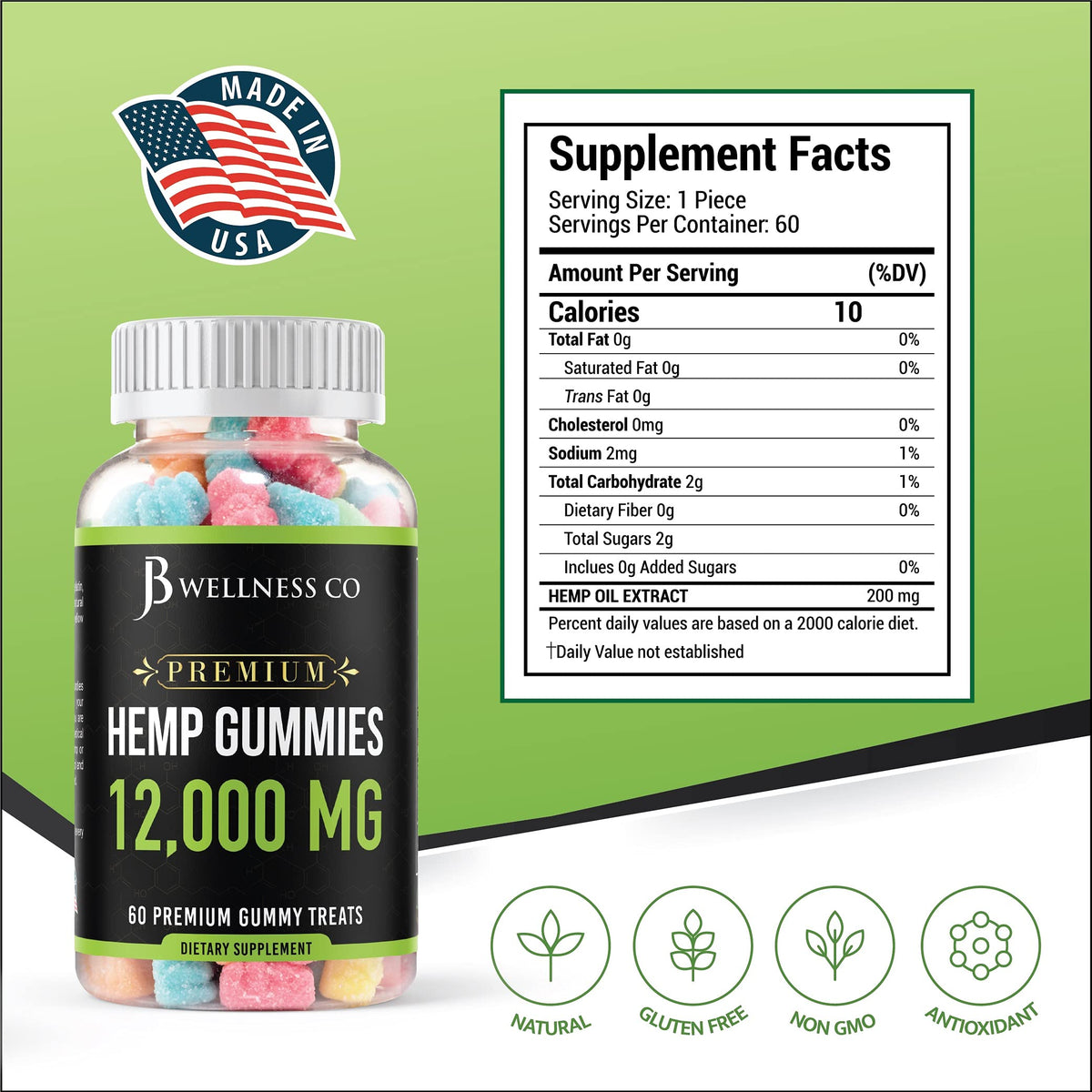 Hemp Gummies 12,000 Vitamins & Omega 3,6,9 120 Count Z389