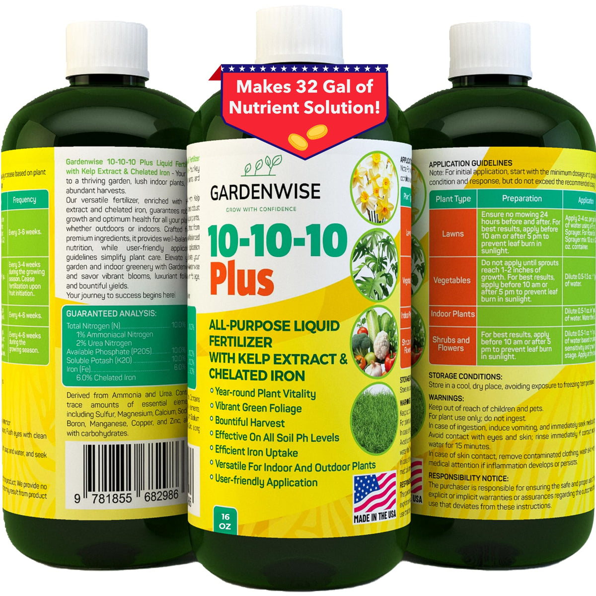 10-10-10 All Purpose Liquid Fertilizer with Seaweed Kelp & Iron 16 oz L42950