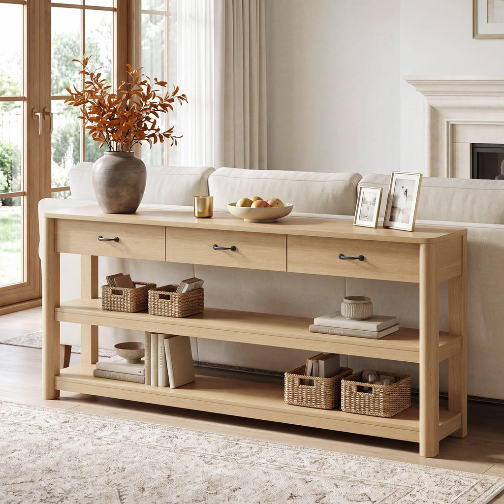 Oak Console Table with Storage Drawers W307031