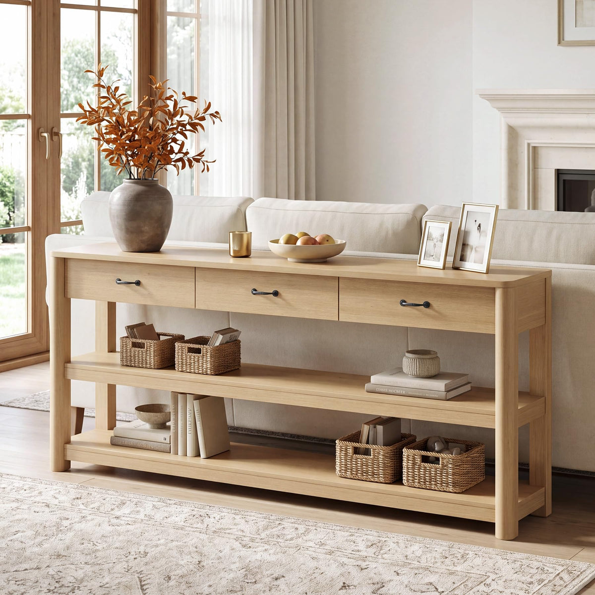 Oak Console Table with Storage Drawers W307031