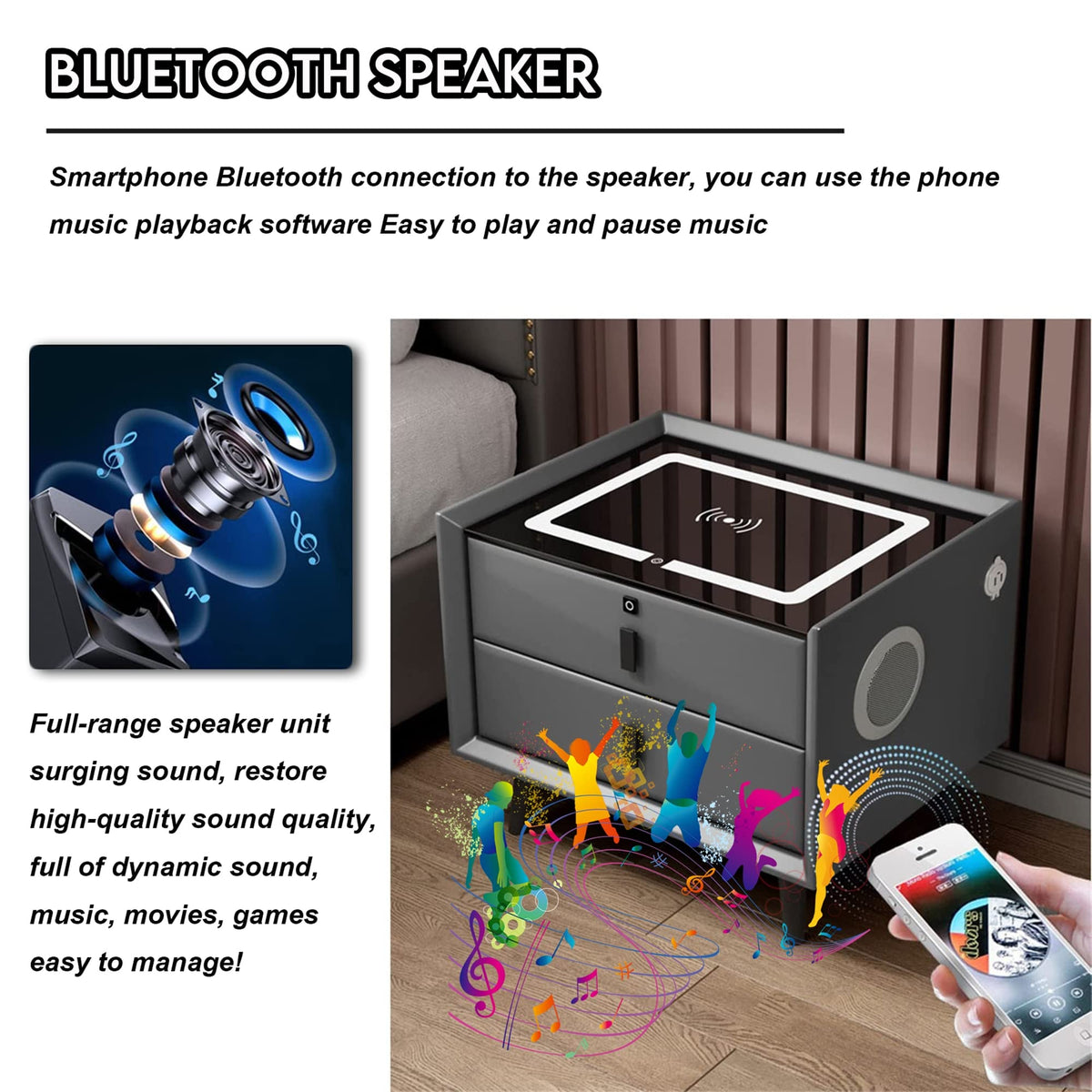 3-Color LED Nightstand with Wireless Charging Station and USB T90456