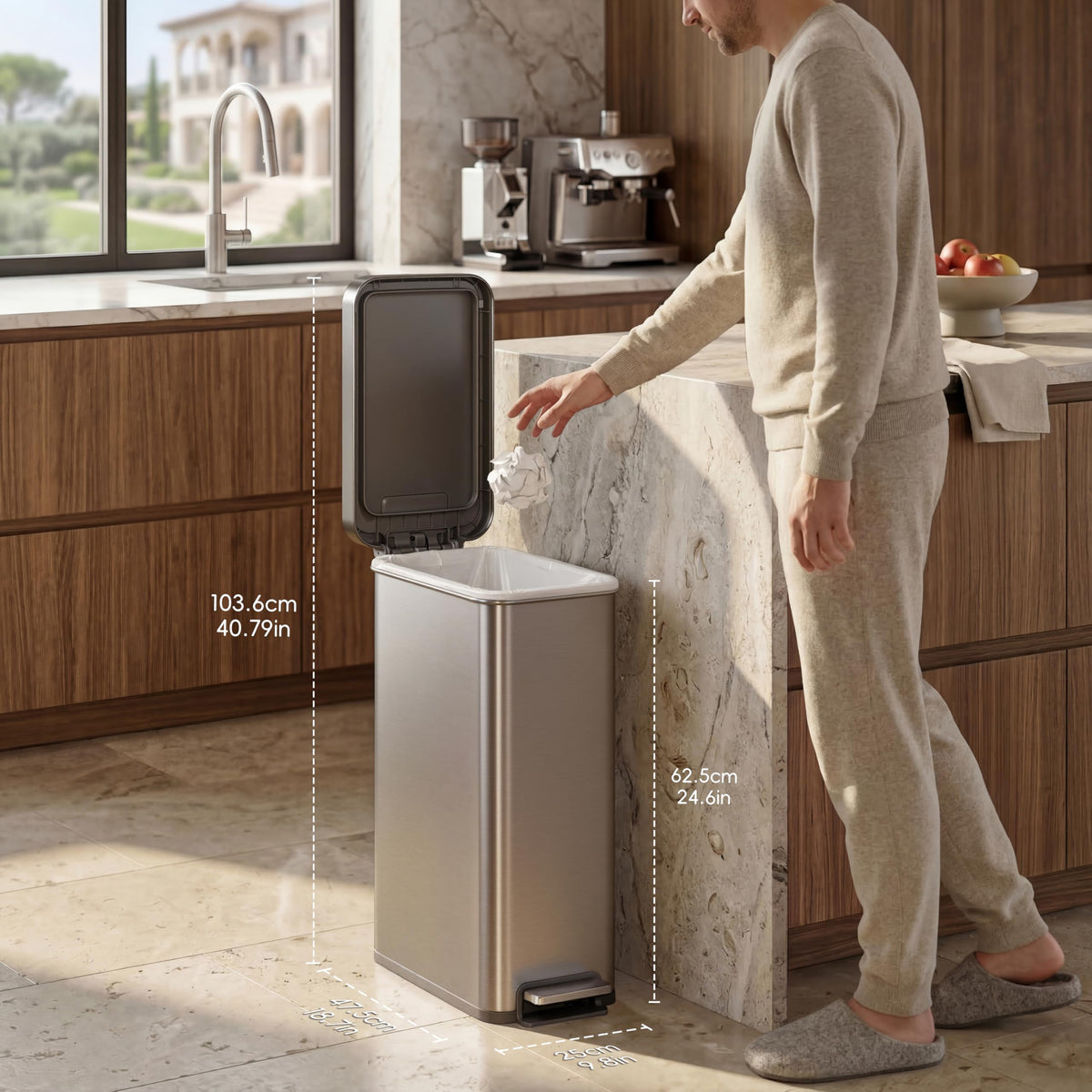 50L Stainless Steel Step Kitchen Trash Can with Lid F538
