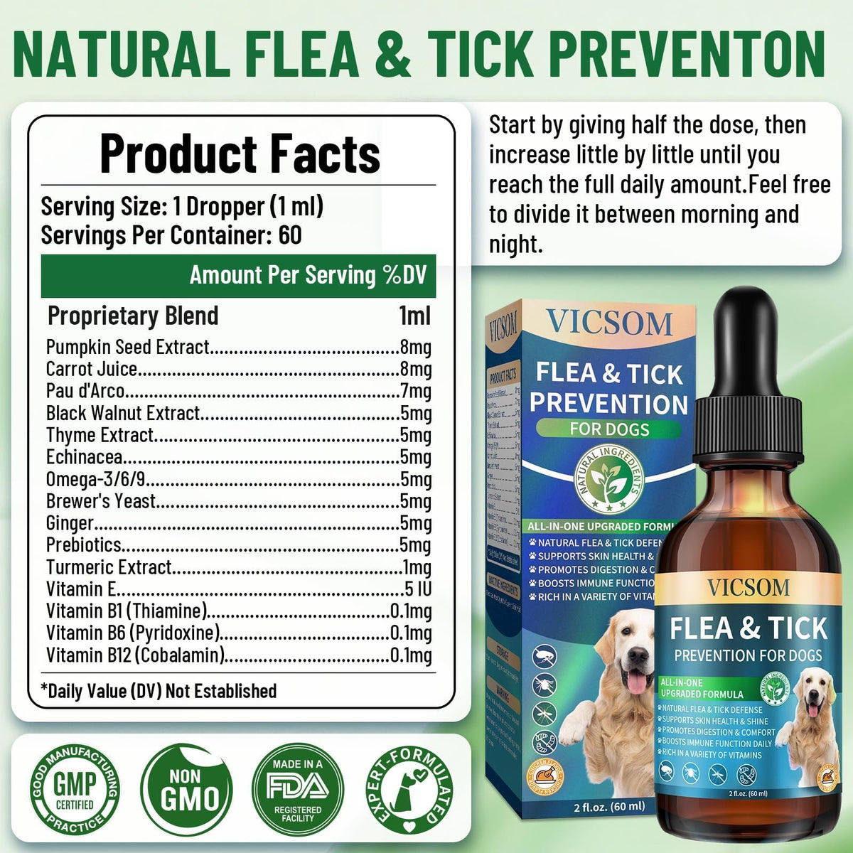 Natural Flea and Tick Prevention for Dogs, 60ml J252526