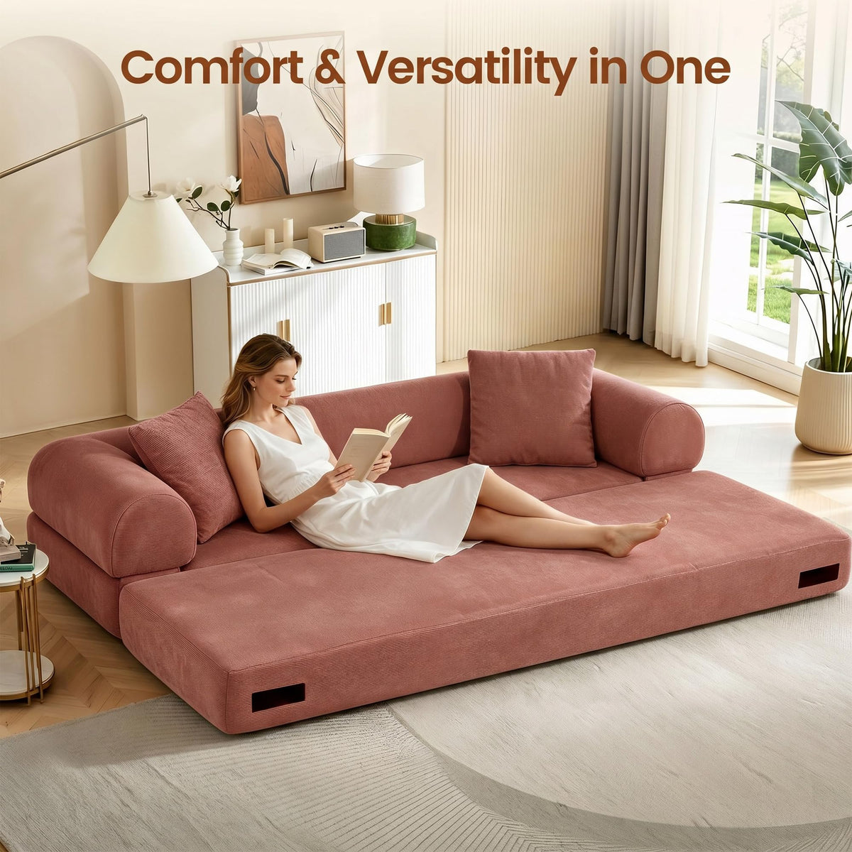 Pink Convertible Sofa Bed X75091