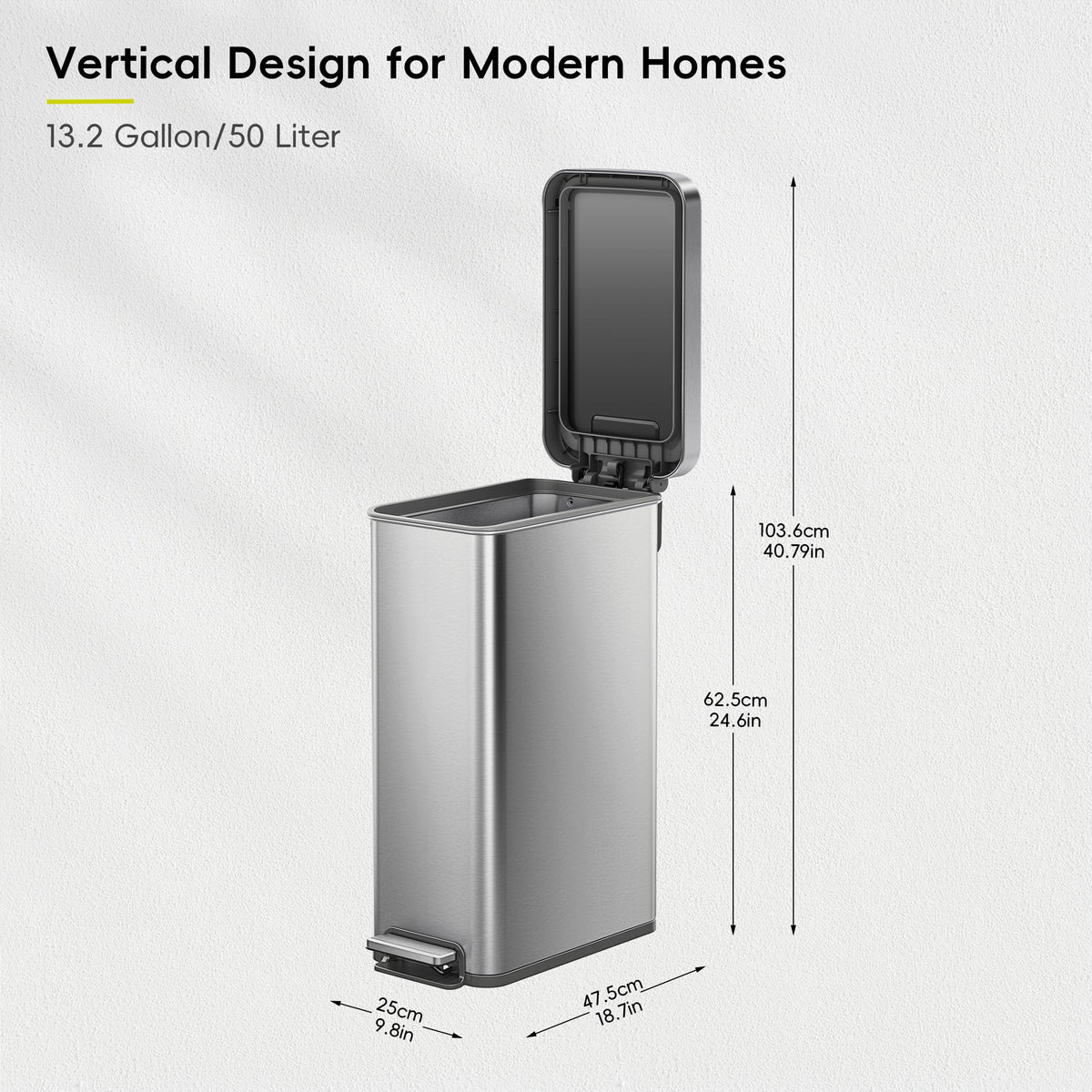 50L Stainless Steel Step Kitchen Trash Can with Lid F538