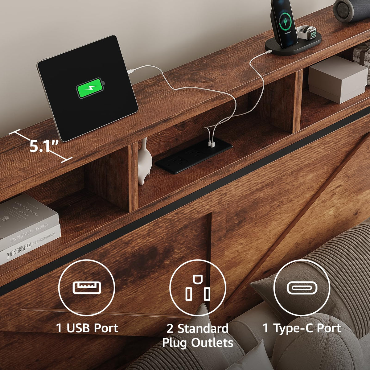 King Size Bed Frame with Storage Drawers and Charging Station B765