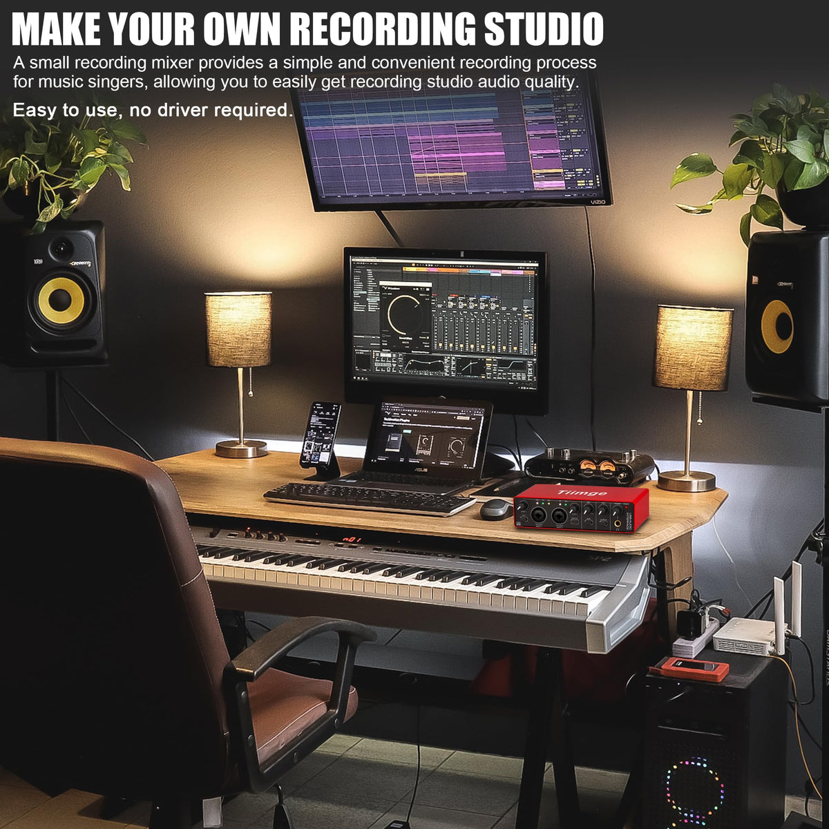 USB Audio Interface with 48V Phantom Power, 24Bit/192kHz, XLR/TRS Inputs R9558