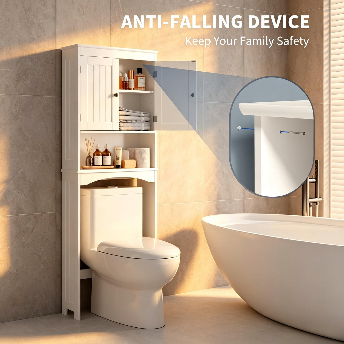 Over The Toilet Storage Cabinet with Open Shelf White N223553
