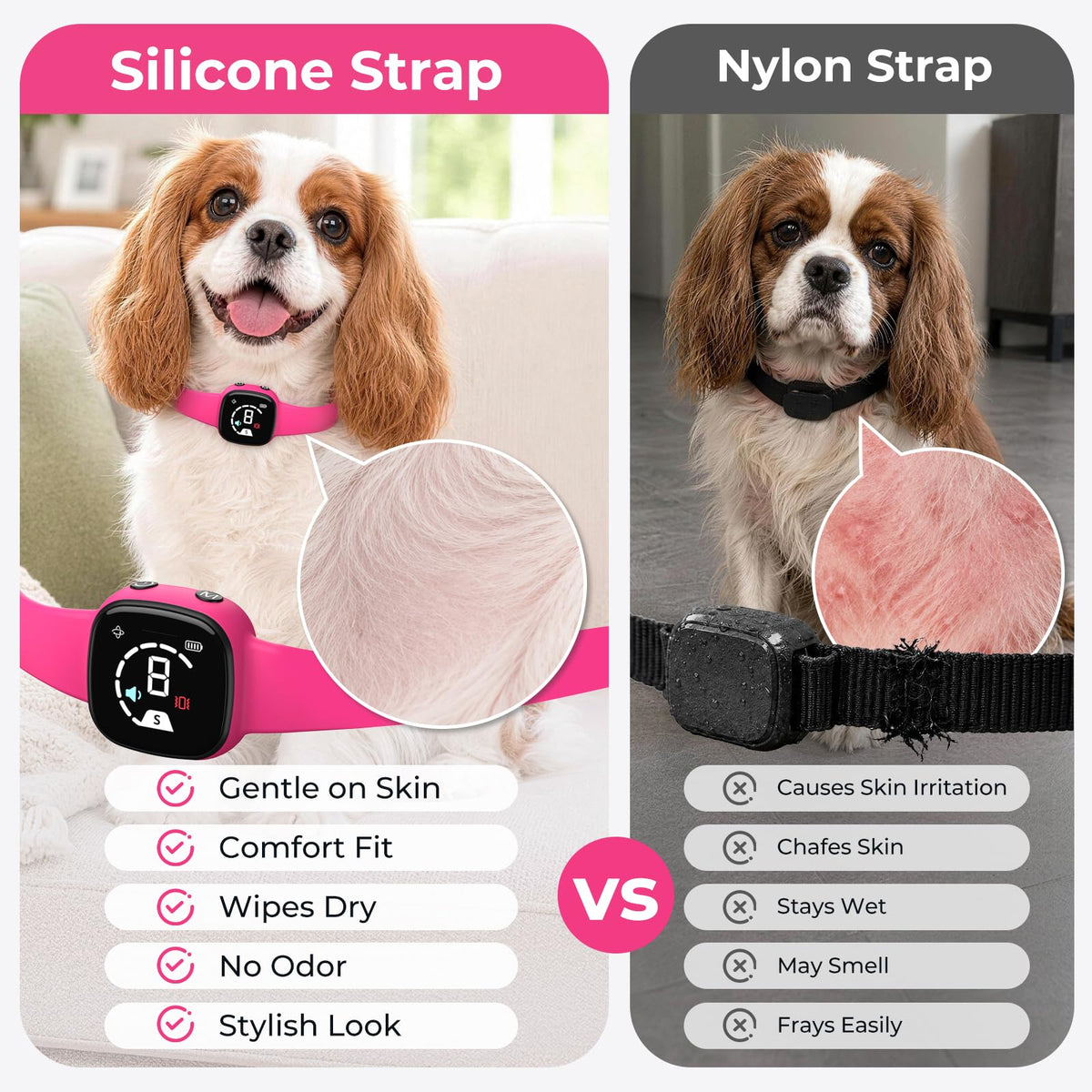 No Bark Collar with Silicone Strap, Pink L75719