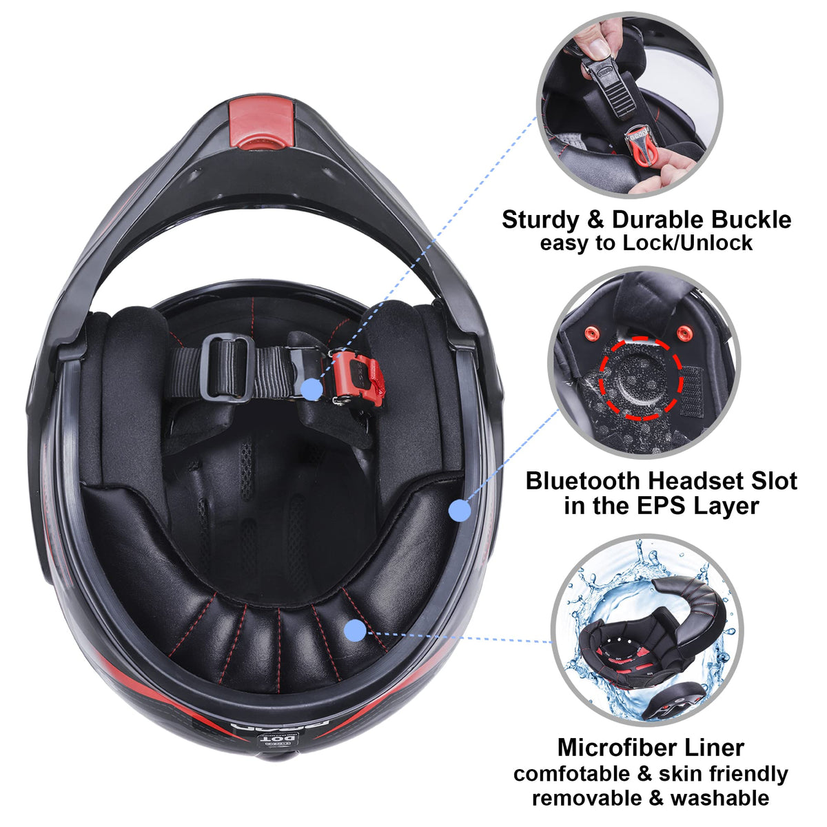 Full Face Motorcycle Helmet DOT Approved Modular with Anti-Fog Dual Visors O898710