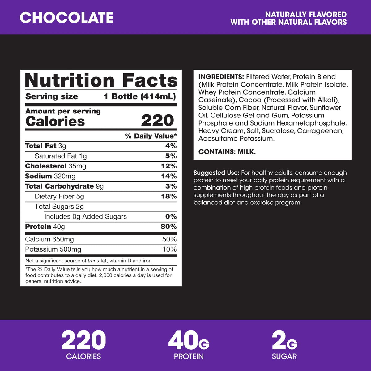40g Protein Shake, Chocolate, 14 Fl Oz, 12 Ct Z60779