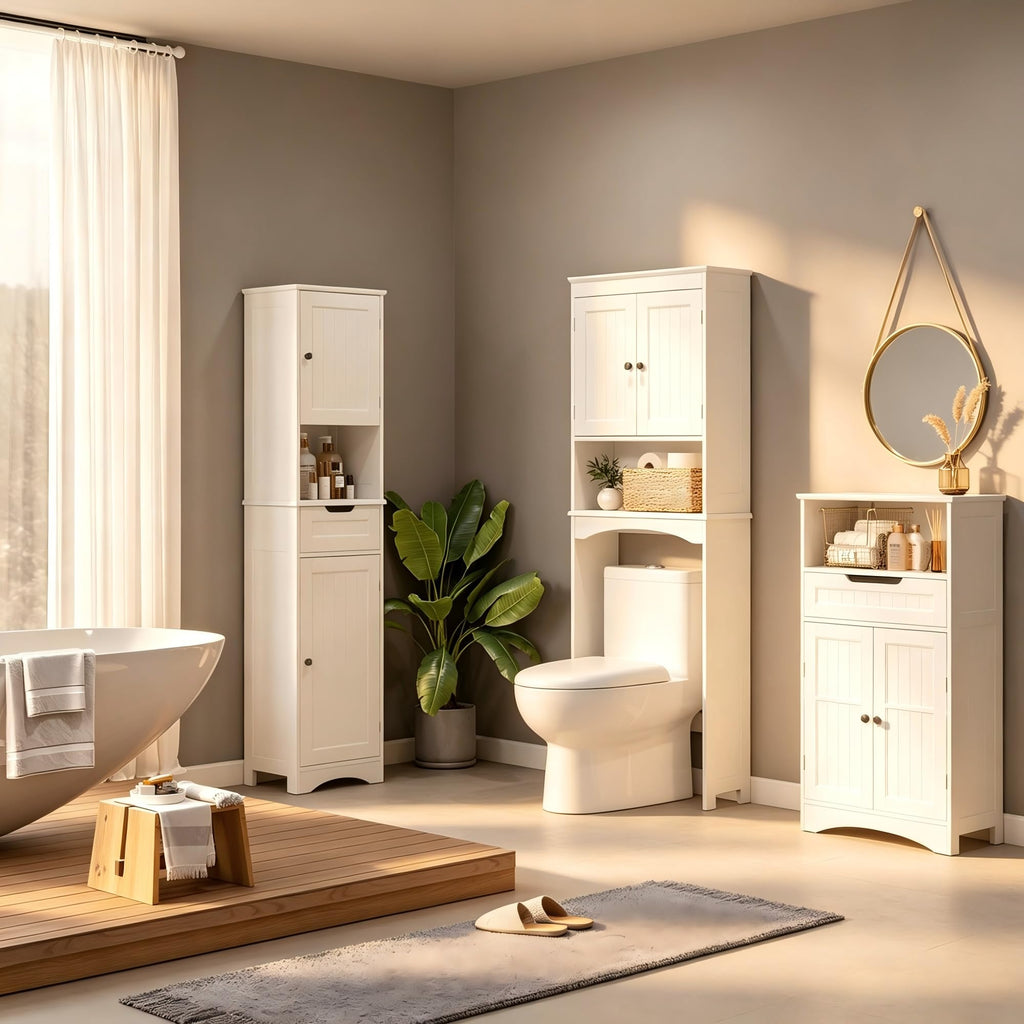 Over The Toilet Storage Cabinet with Open Shelf White N223553