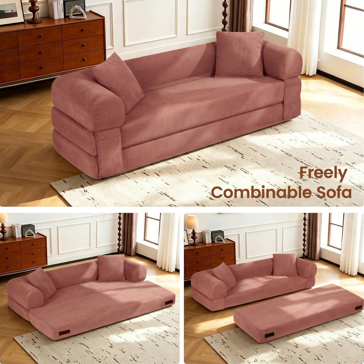 Pink Convertible Sofa Bed X75091