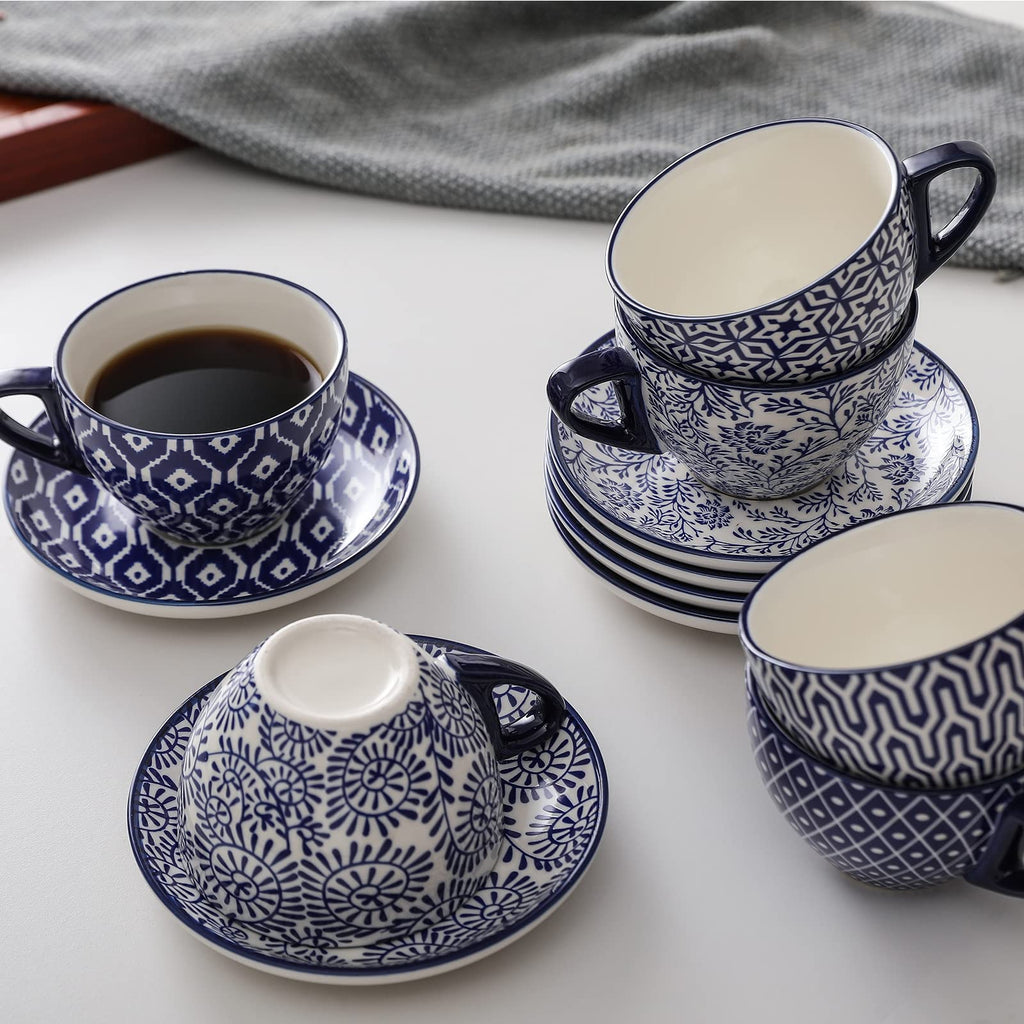 Ceramic Dinnerware Sets 12 Piece + 8 OZ Cappuccino Cup Set with Saucers G2177