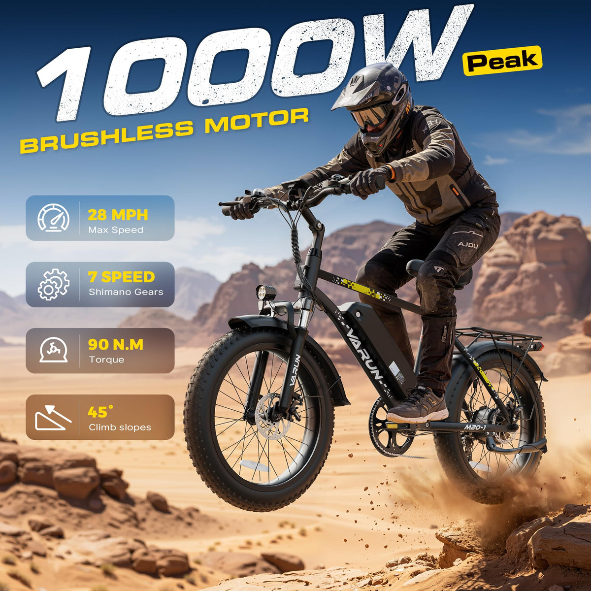 1000W Peak Motor 60+ Miles Fat Tire Electric Bike P985879