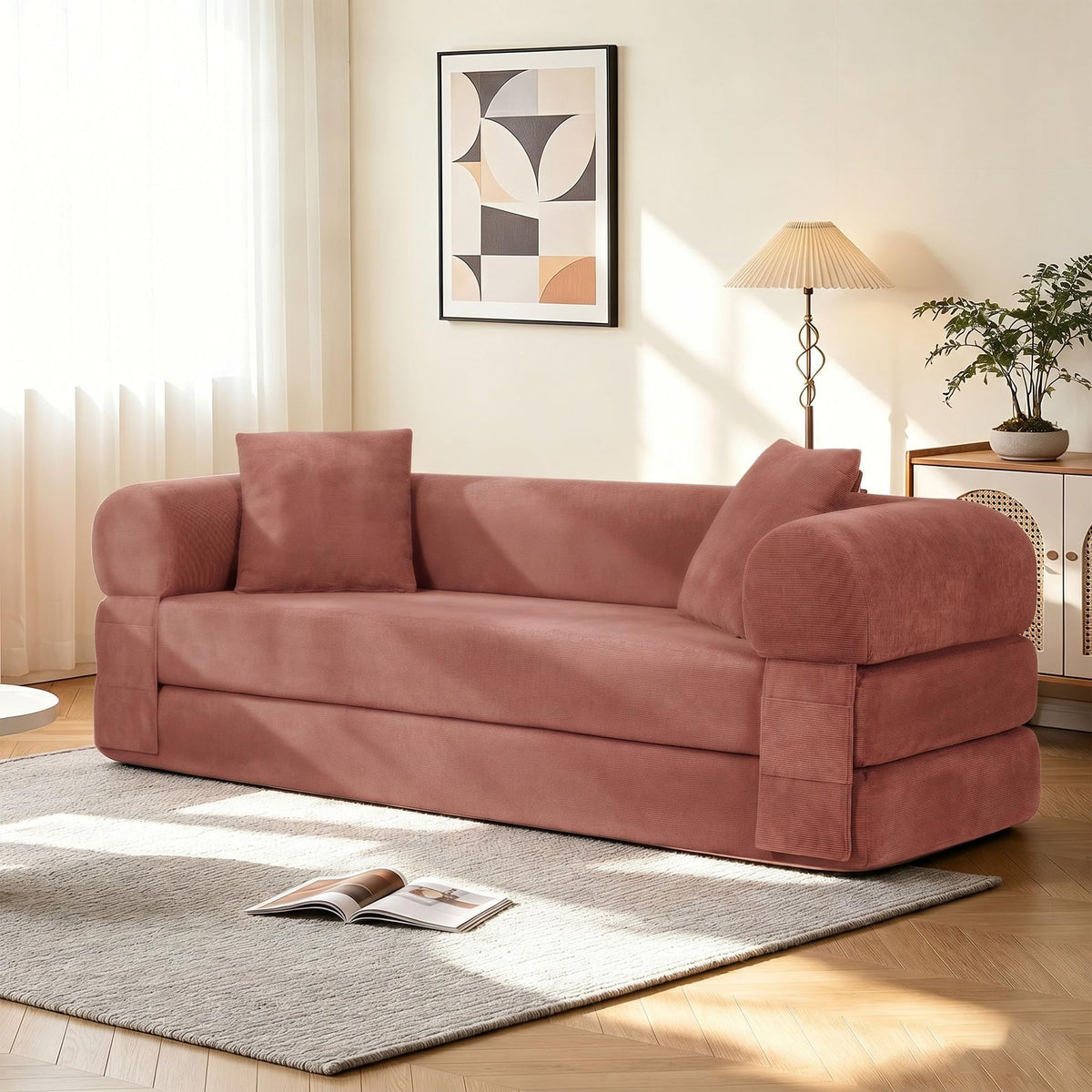 Pink Convertible Sofa Bed X75091