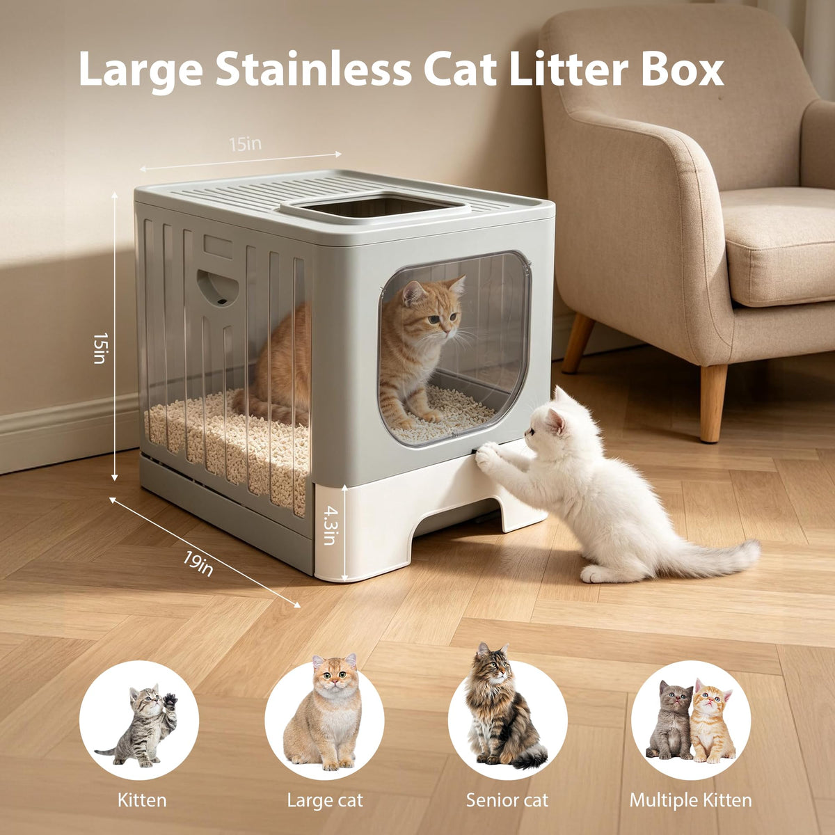 Stainless Steel Cat Litter Box with Lid O859082
