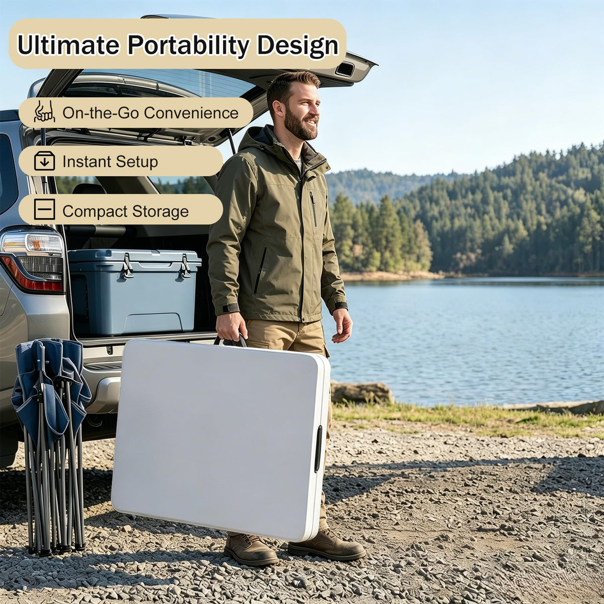 6 FT Folding Table with White Stretch Spandex Cover O44164