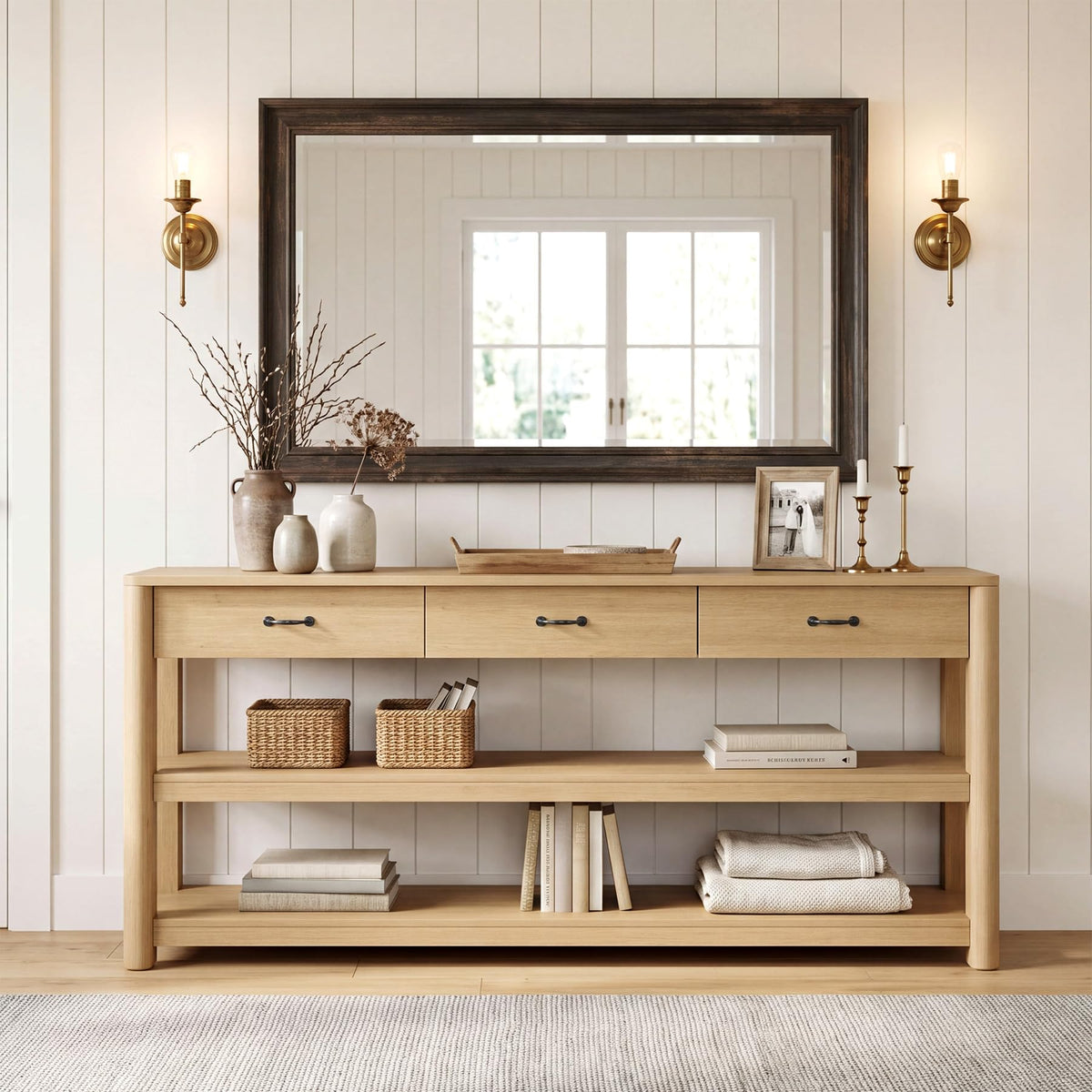 Oak Console Table with Storage Drawers W307031