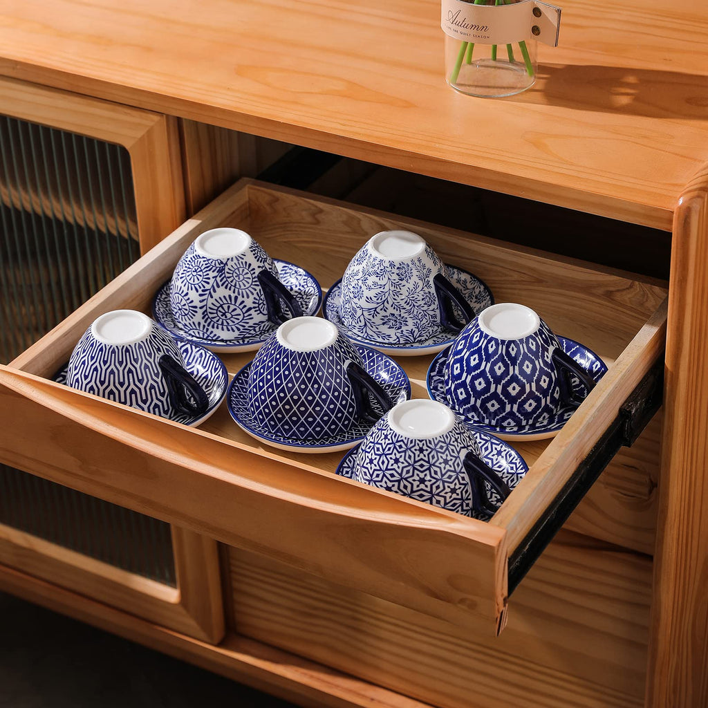 Ceramic Dinnerware Sets 12 Piece + 8 OZ Cappuccino Cup Set with Saucers G2177