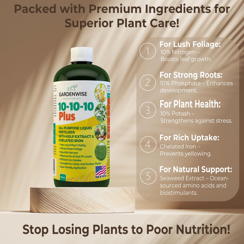 10-10-10 All Purpose Liquid Fertilizer with Seaweed Kelp & Iron 16 oz L42950