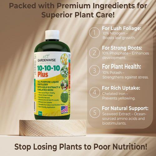 10-10-10 All Purpose Liquid Fertilizer with Seaweed Kelp & Iron 16 oz L42950