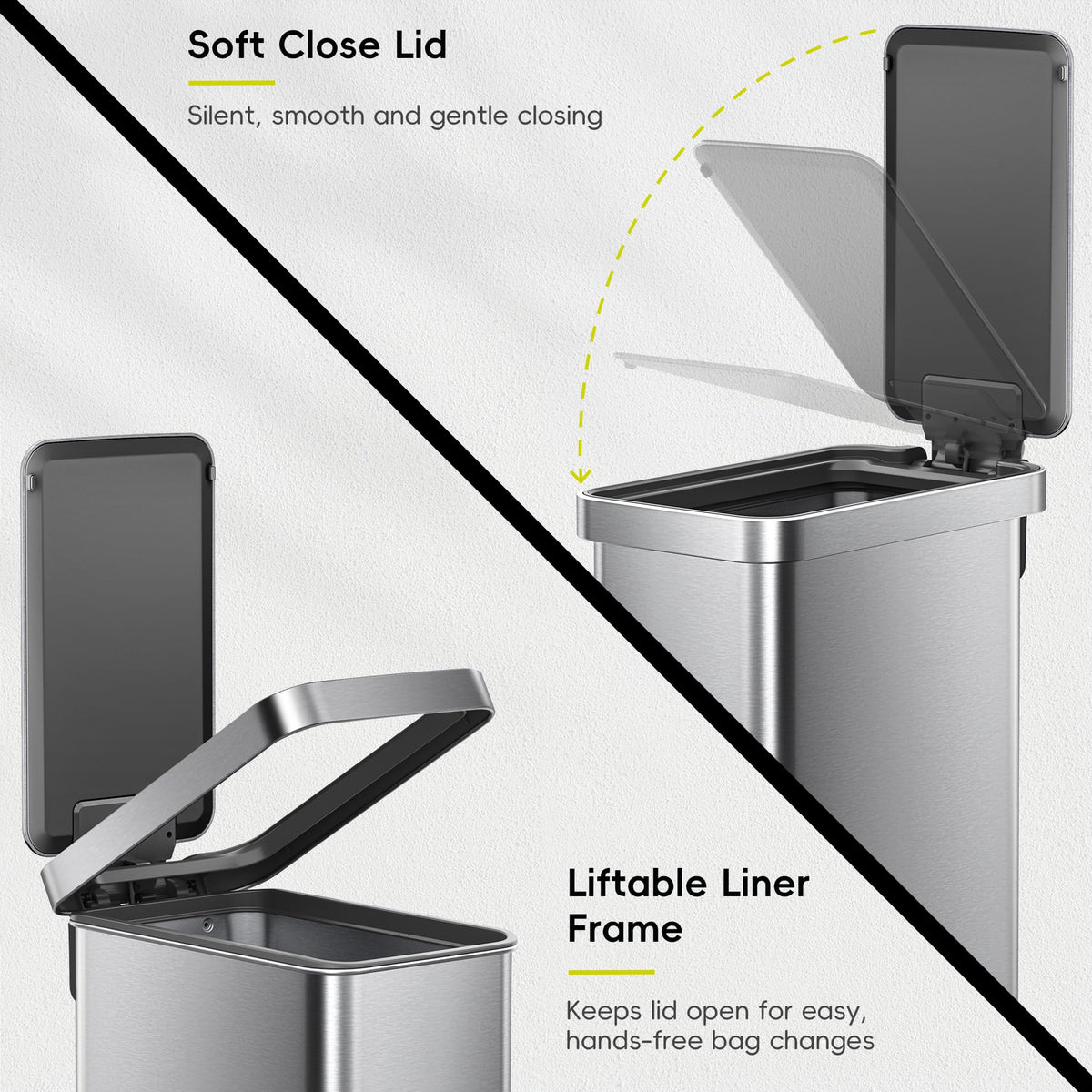 50L Stainless Steel Step Kitchen Trash Can with Lid F538