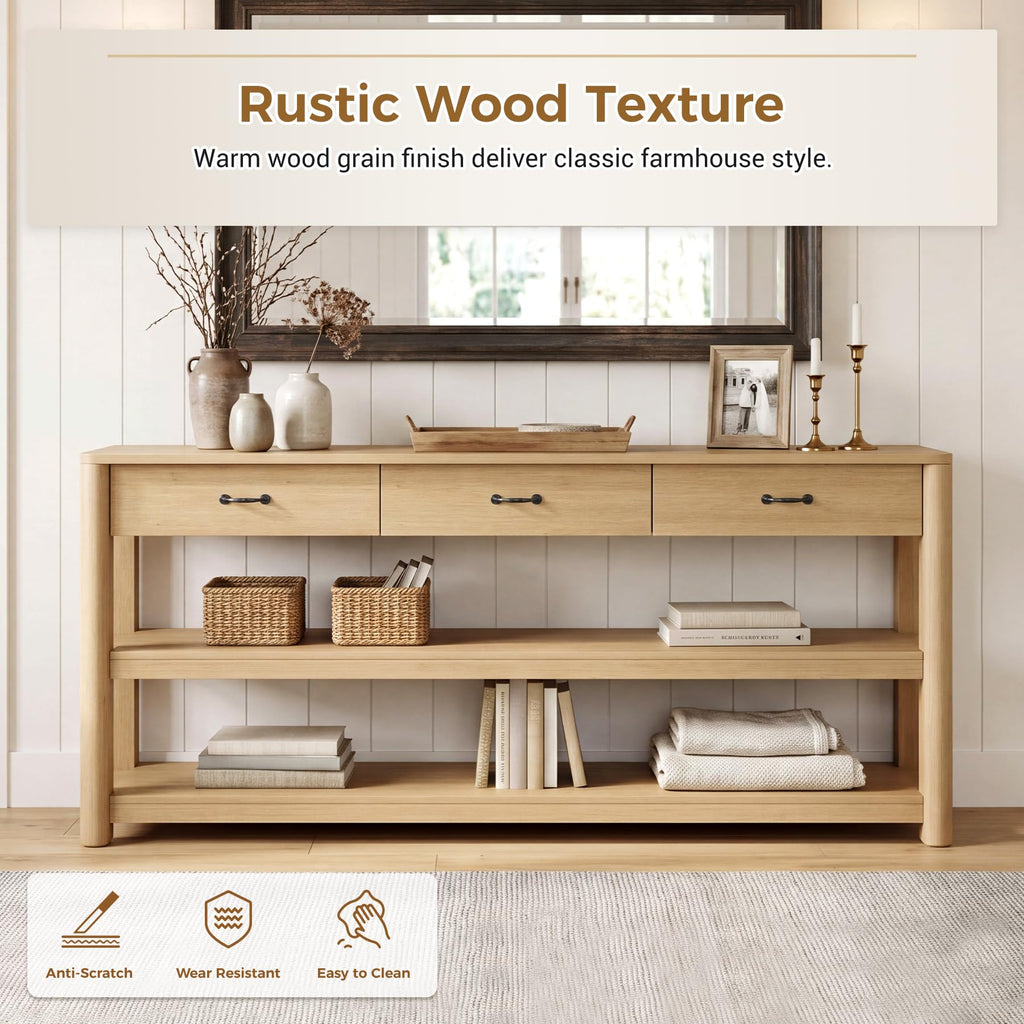 Oak Console Table with Storage Drawers W307031