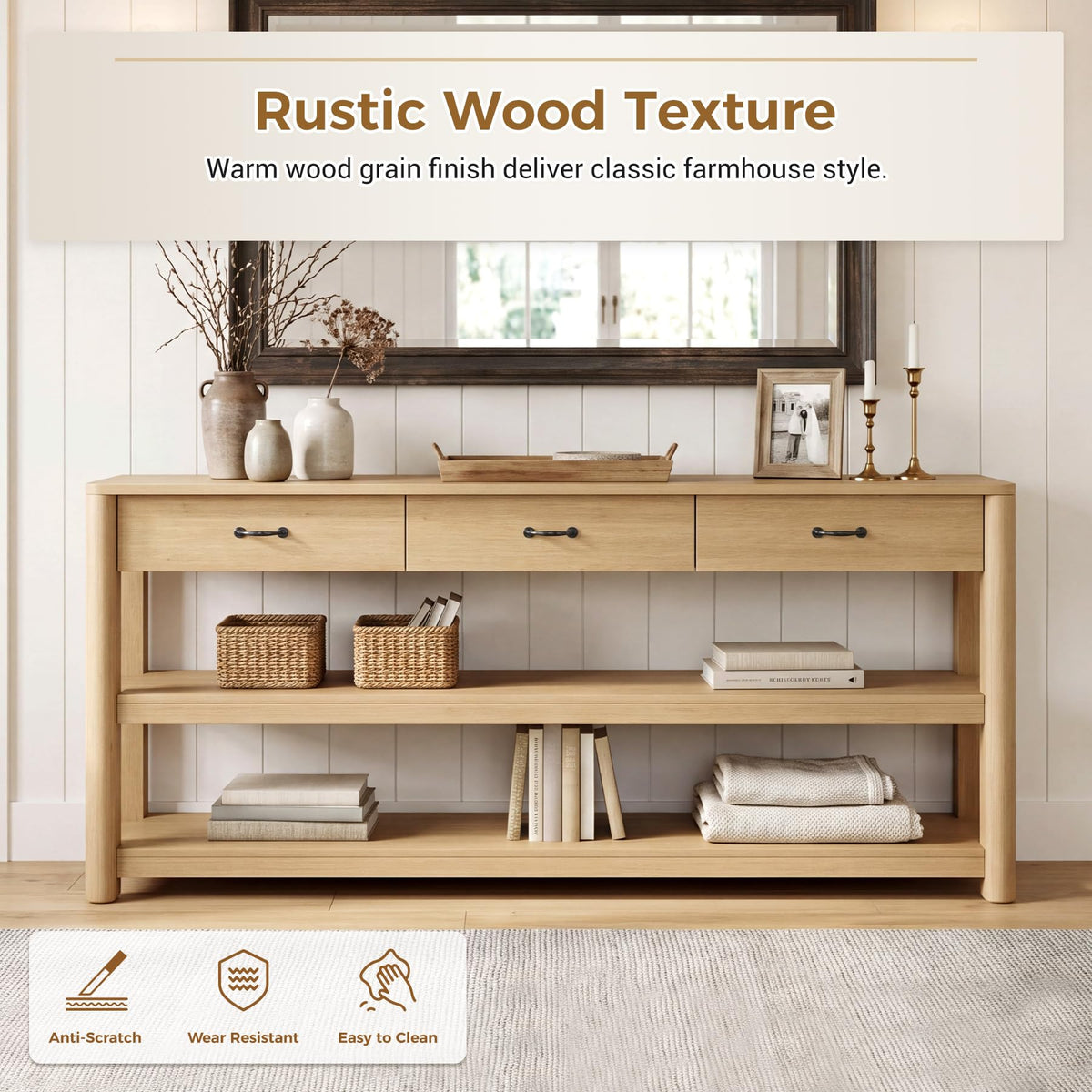 Oak Console Table with Storage Drawers W307031