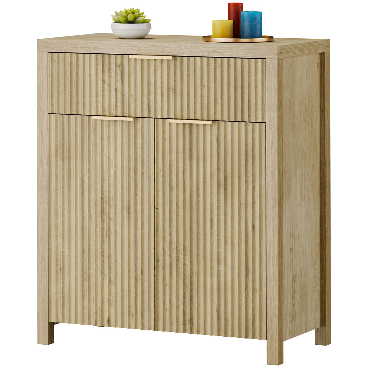 Natural Oak Storage Cabinet with Adjustable Shelves W307