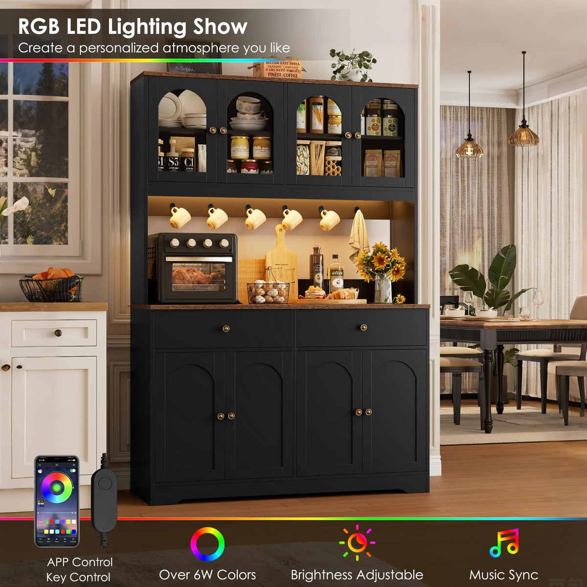 71" Black Kitchen Pantry Cabinet with Power Outlet Y825