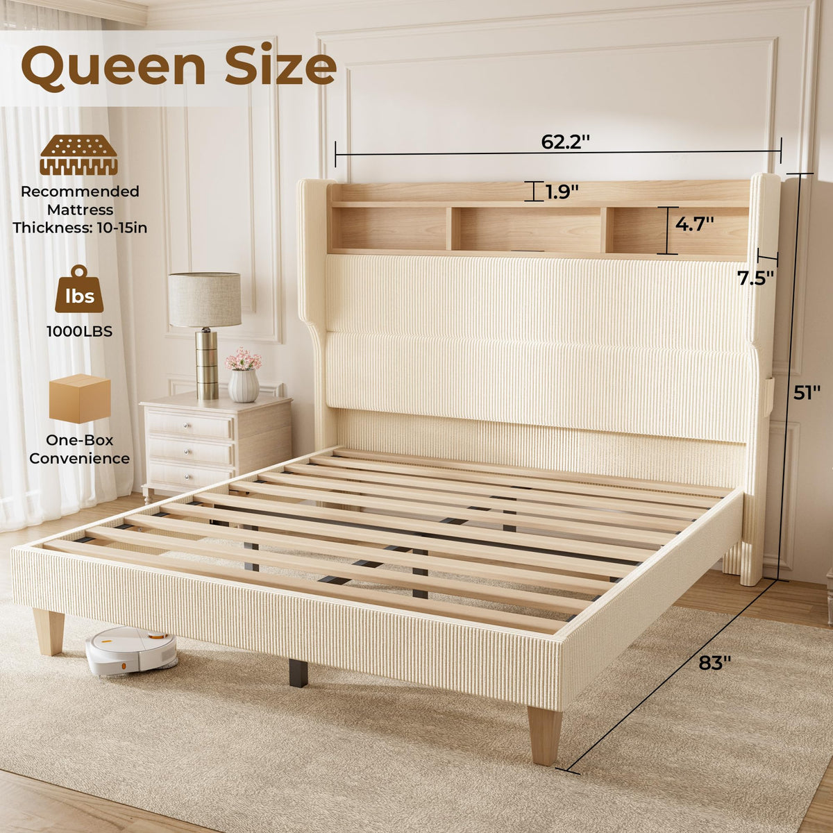 Queen Size Bed Frame with Tall Headboard R825