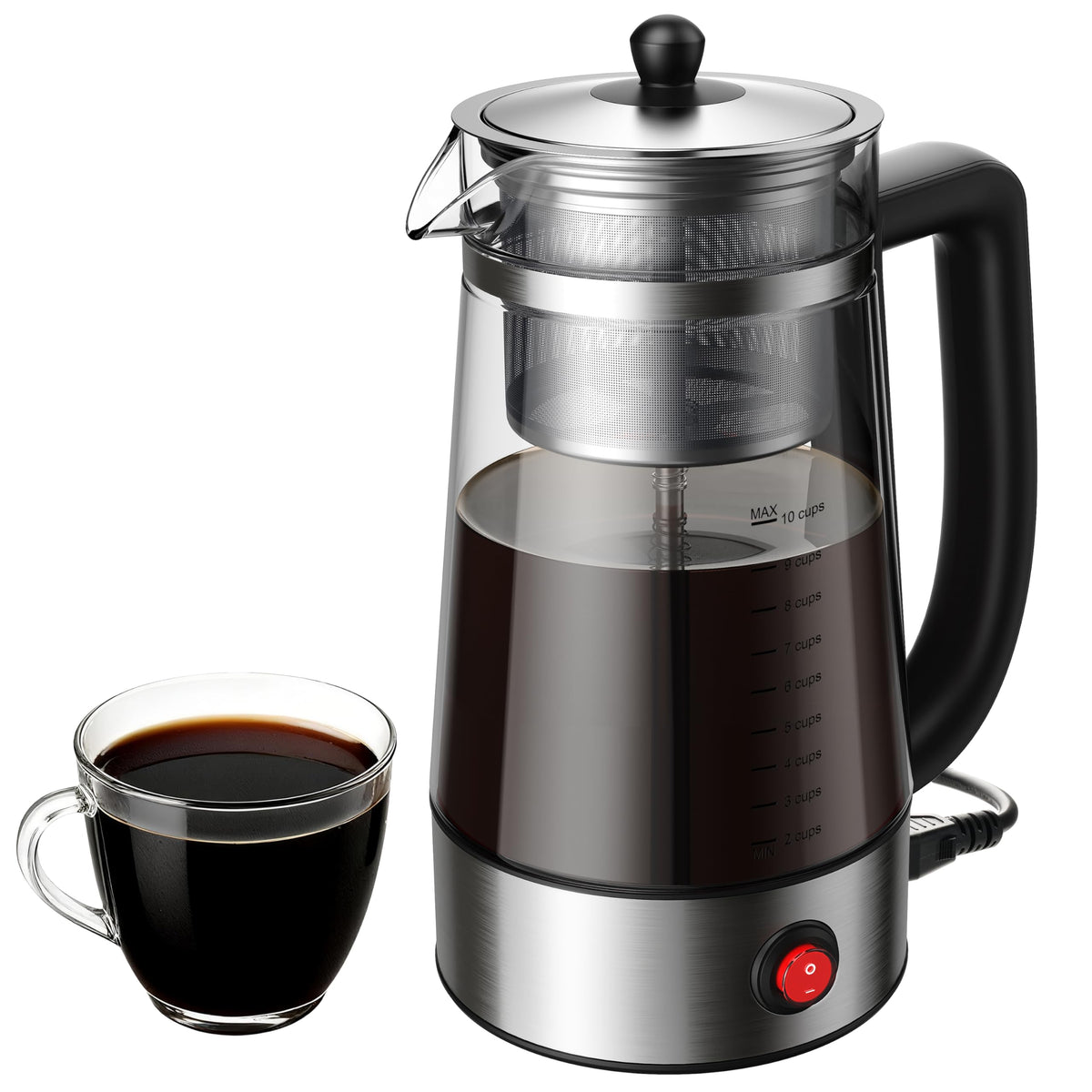 10-Cup Electric Percolator Coffee Pot with Borosilicate Carafe A485