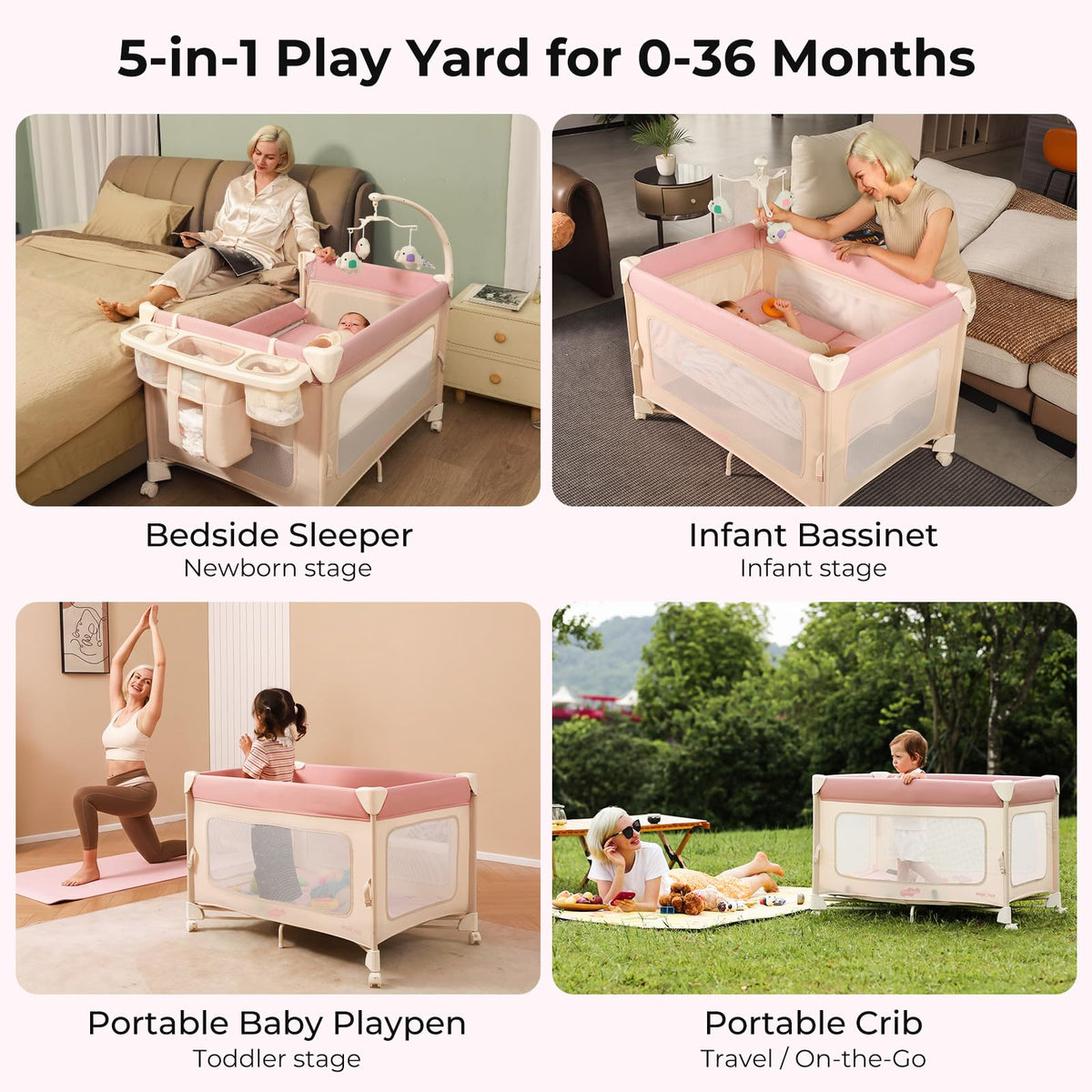 5 in 1 Pack and Play Bedside Crib Playard with Mattress Q694686