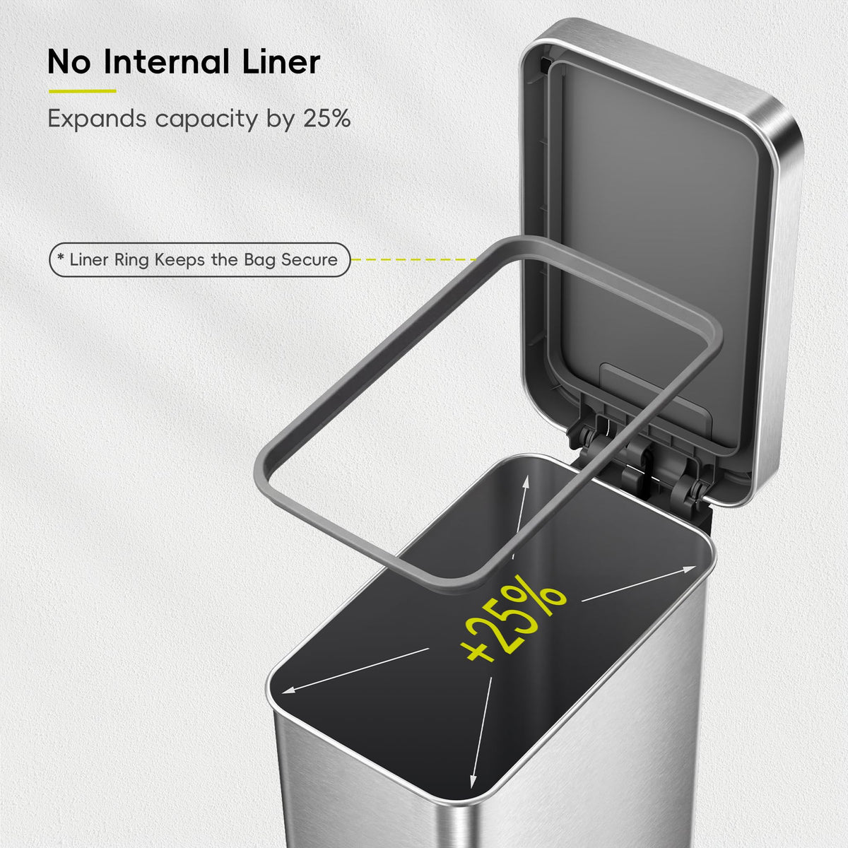 50L Stainless Steel Step Kitchen Trash Can with Lid F538