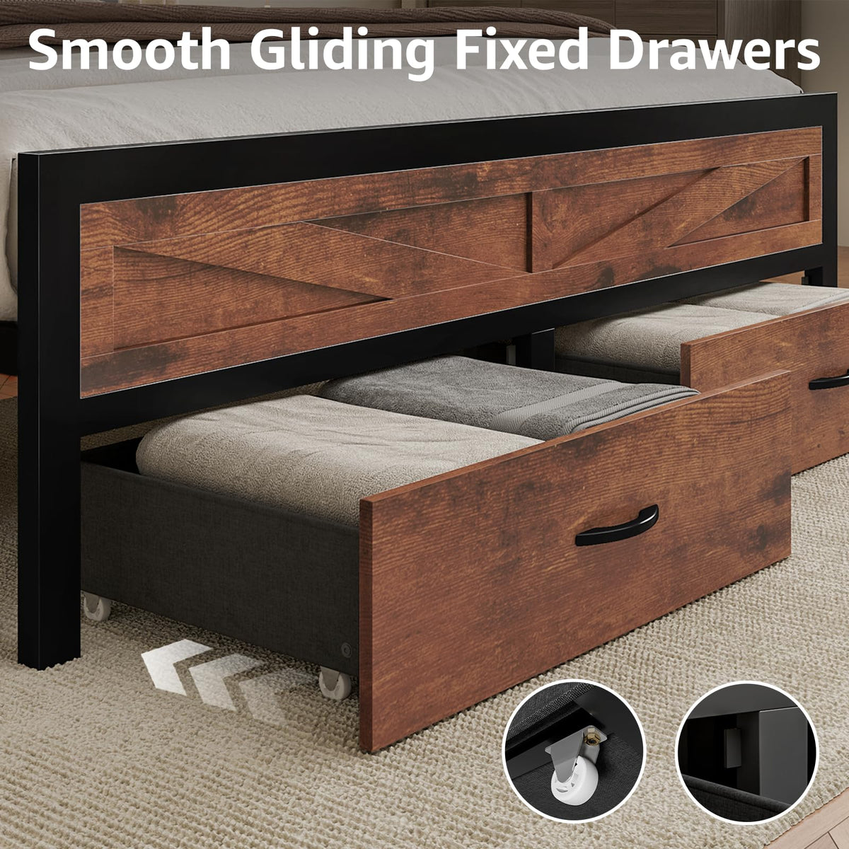King Size Bed Frame with Storage Drawers and Charging Station B765
