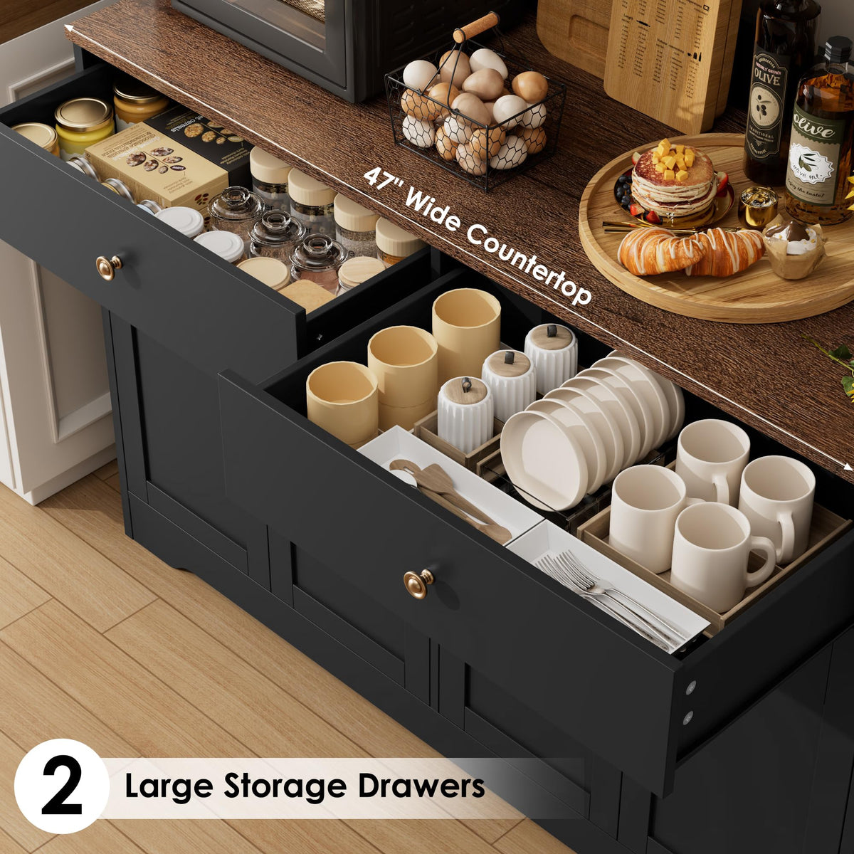 71" Black Kitchen Pantry Cabinet with Power Outlet Y825