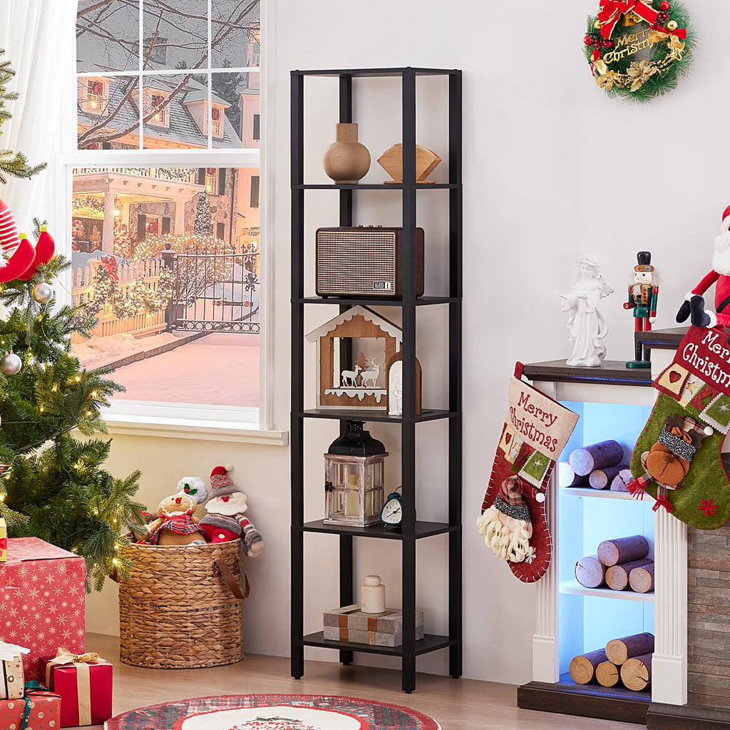 6 Tier Tall Skinny Black Bookshelf G555766