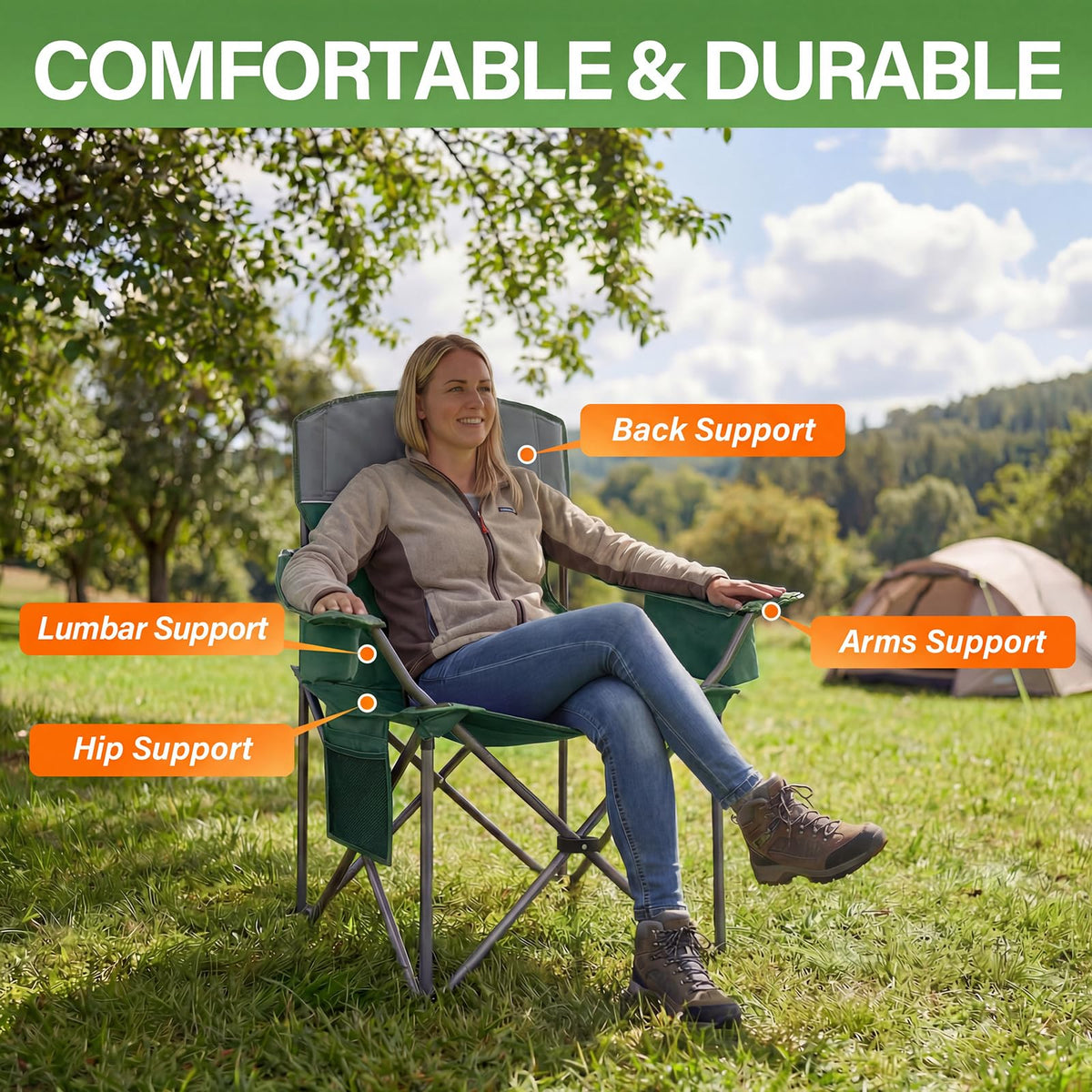 Oversized 2 Pack Heavy Duty Padded Camping Chair with Cooler Bag P411457