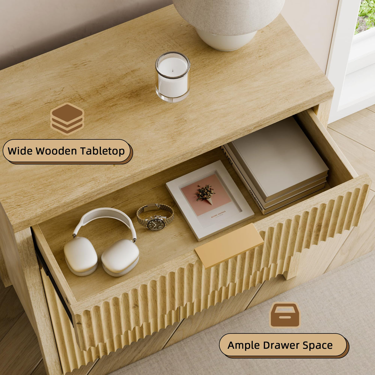 Natural Oak Storage Cabinet with Adjustable Shelves W307