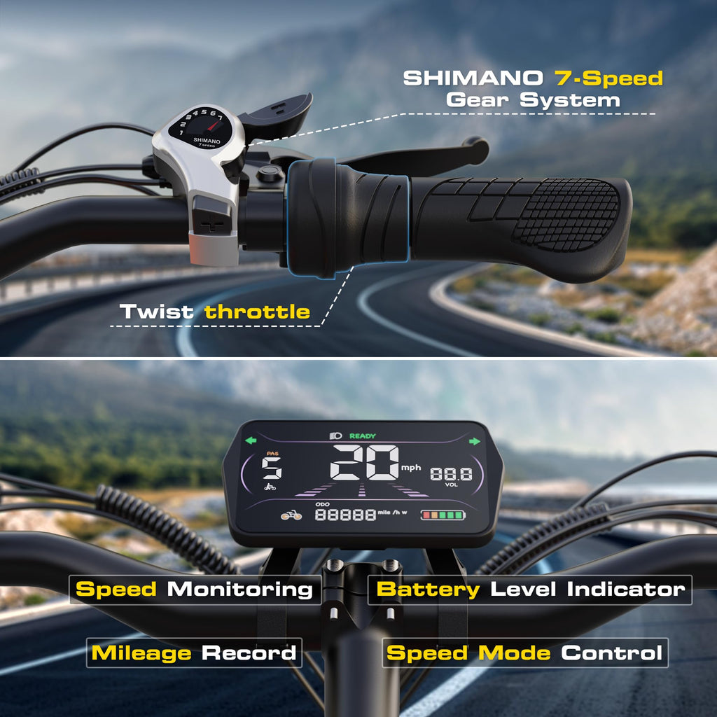 1000W Peak Motor 60+ Miles Fat Tire Electric Bike P985879