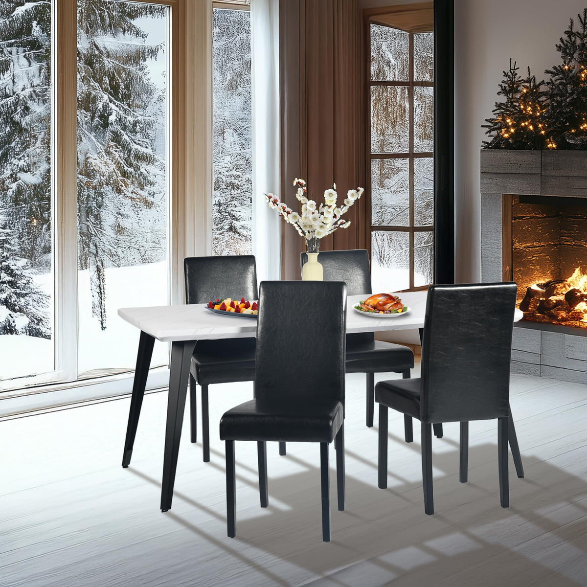 Upholstered PU Leather Dining Chairs Set of 4 Q533193