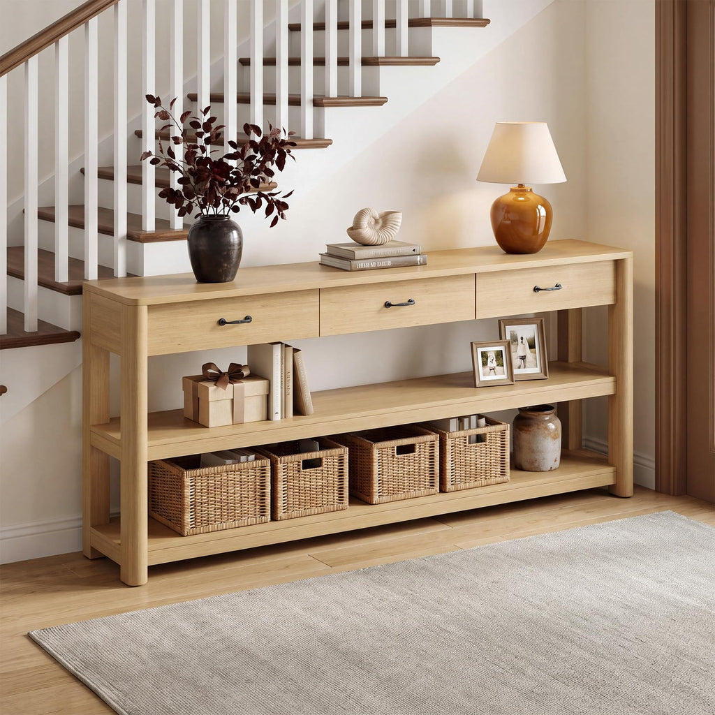 Oak Console Table with Storage Drawers W307031